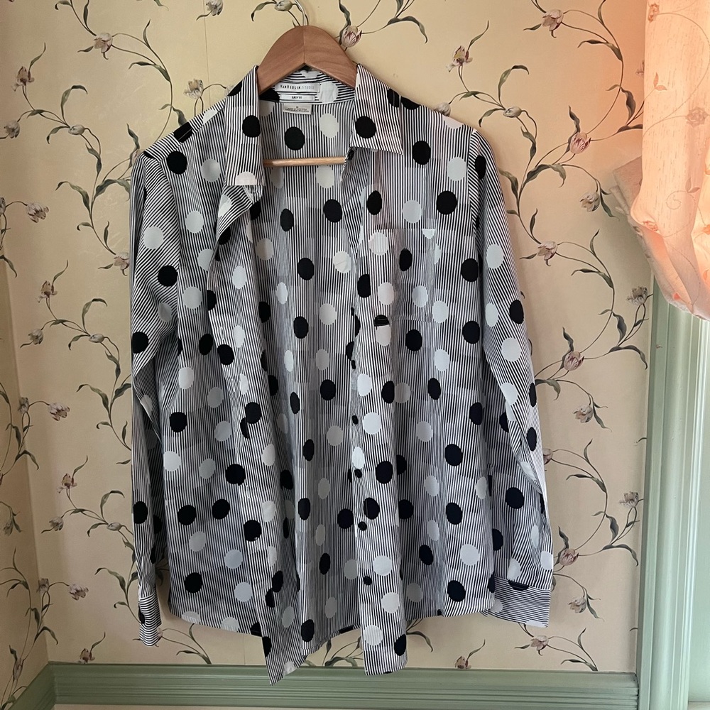 Van Heusen Black and White Polka Dot Long Sleeve Blouse